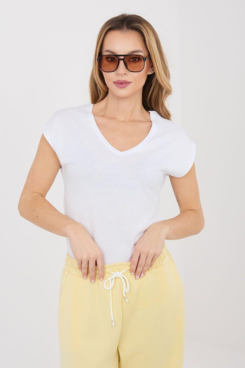 White V-neck T-shirt with short sleeves.