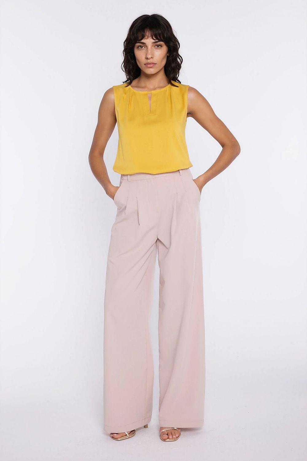 Nife sleeveless blouse, yellow with keyhole neckline and straight hem