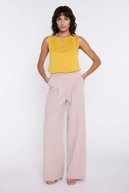 Nife sleeveless blouse, yellow with keyhole neckline and straight hem