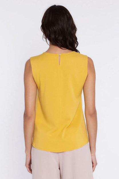 Nife sleeveless blouse, yellow, back view with vertical slit detail