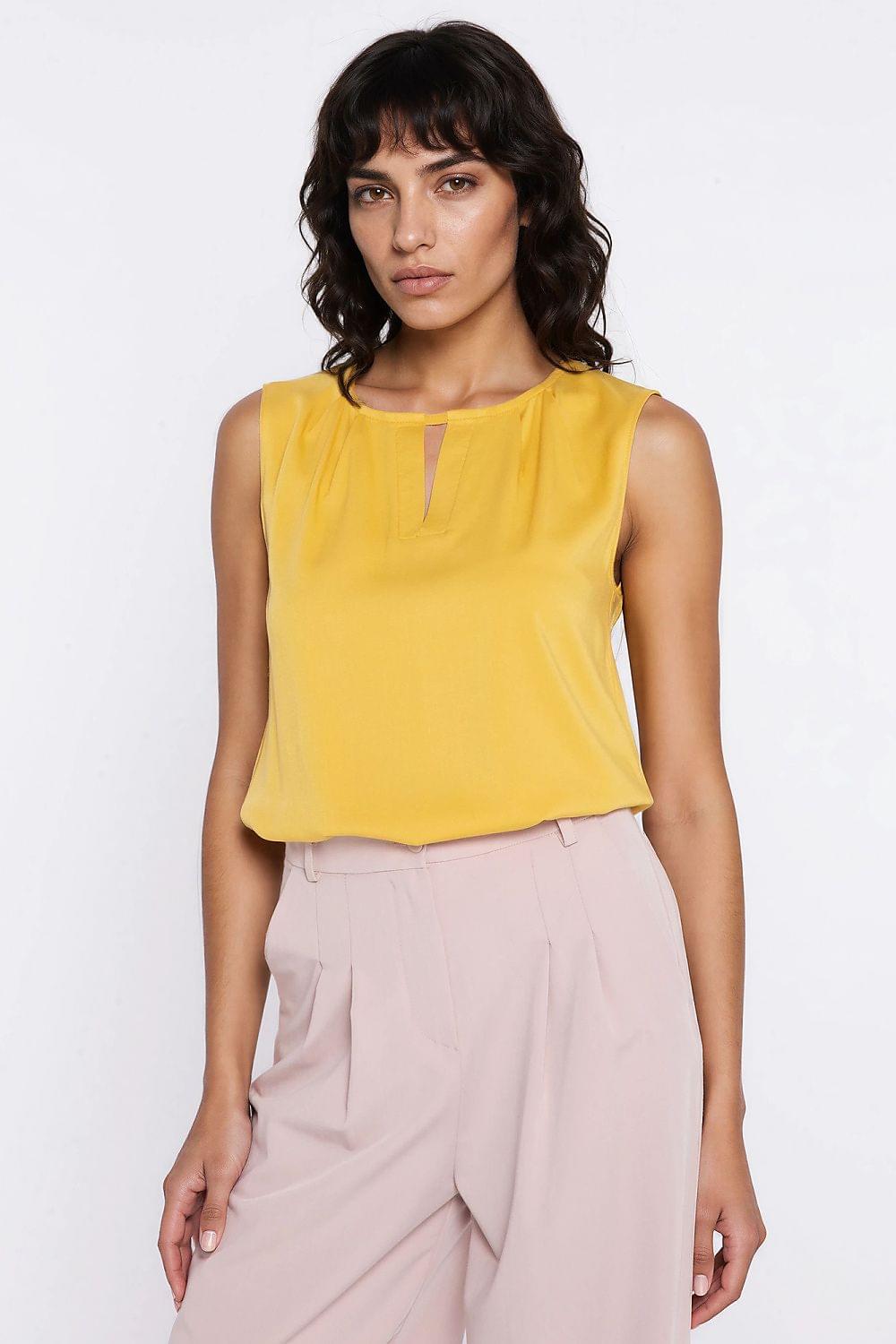 Nife sleeveless blouse, yellow with split neckline detail and flowy fit