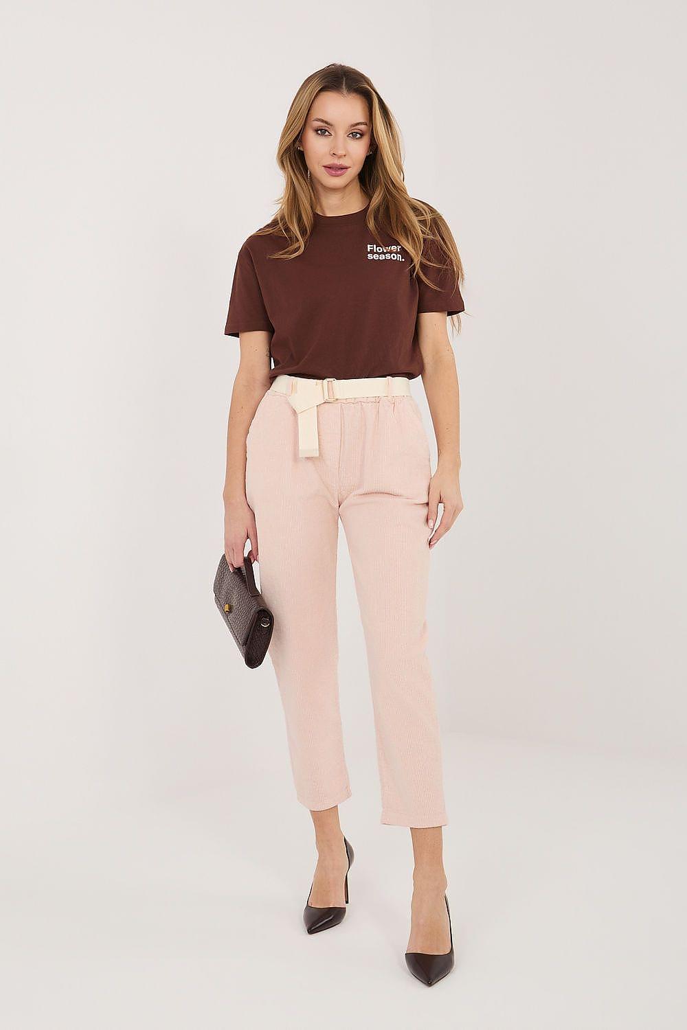Pink corduroy trousers, ankle length with belt loops and cuffed hem