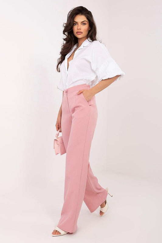 White button-front shirt with pointed collar and short puff sleeves, side view