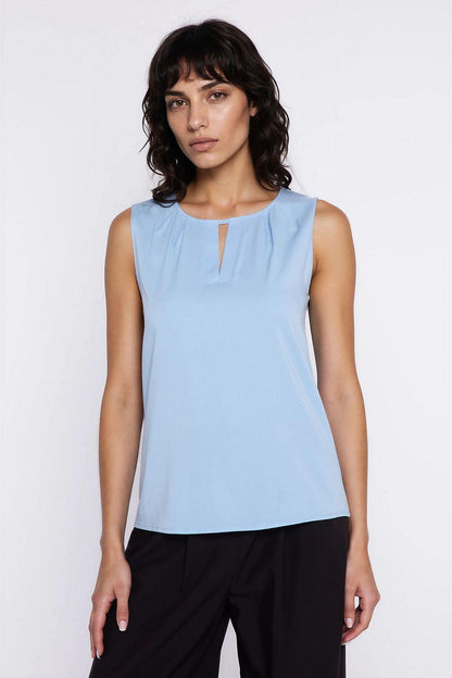 Nife sleeveless blouse, light blue with keyhole neckline and soft drape
