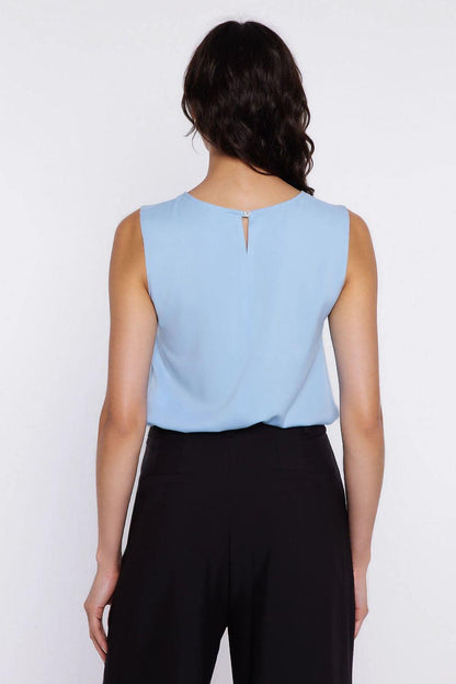 Nife sleeveless blouse, light blue, back view with central slit