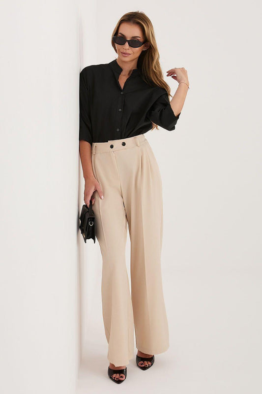 Black button-up shirt with collar and rolled three-quarter sleeves