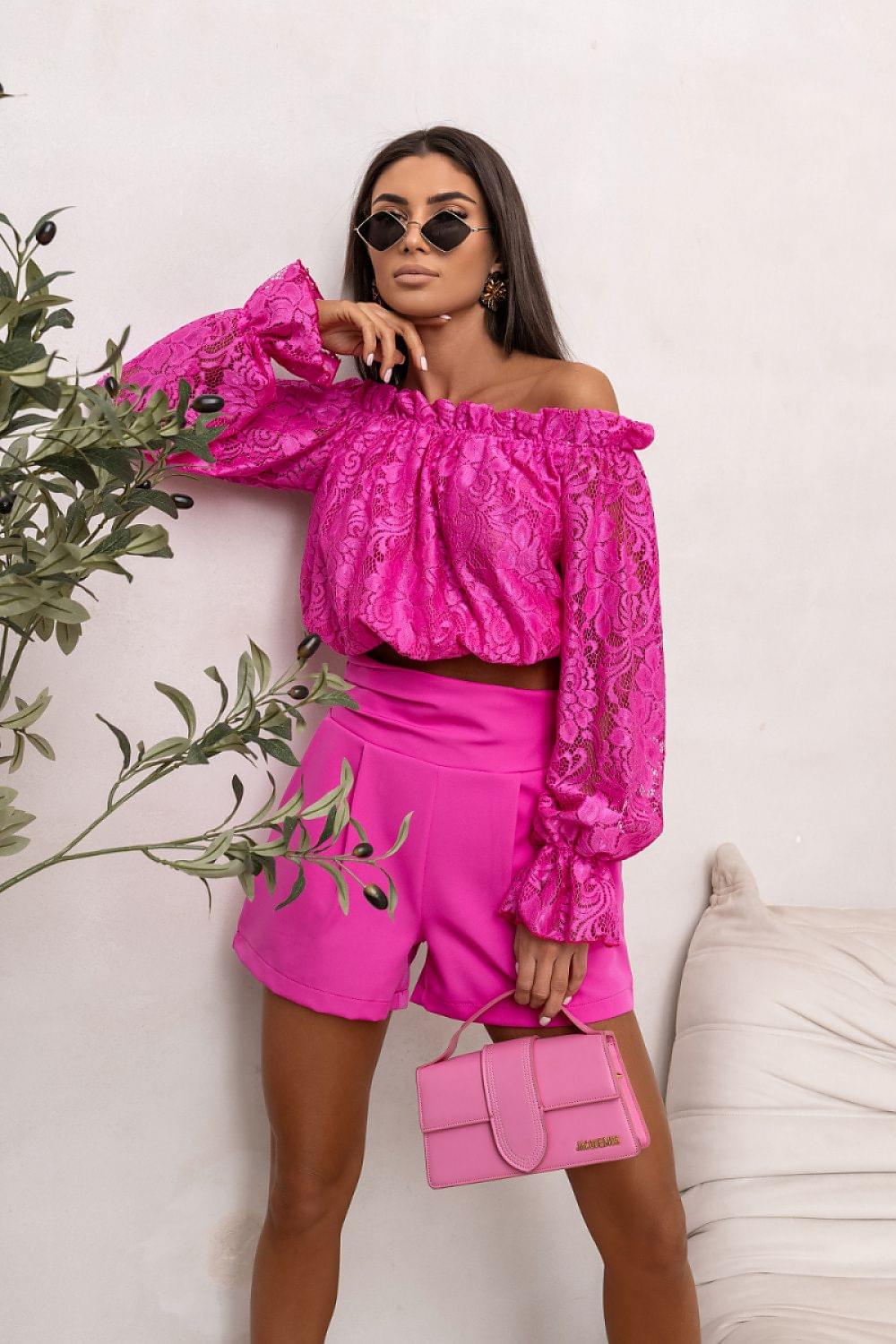 Blouse model 227343 LaBalancia: off-shoulder pink blouse with ruffled neckline