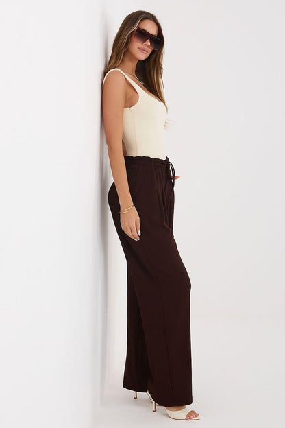 Tracksuit trousers in dark brown, elastic drawstring waist, relaxed wide-leg silhouette