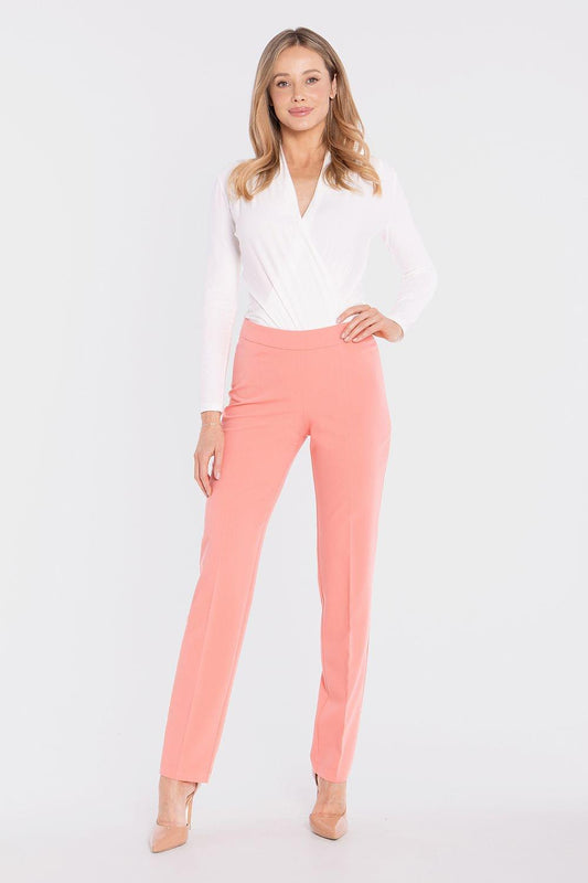 Women’s tailored trousers in coral pink, slim straight fit with ankle length