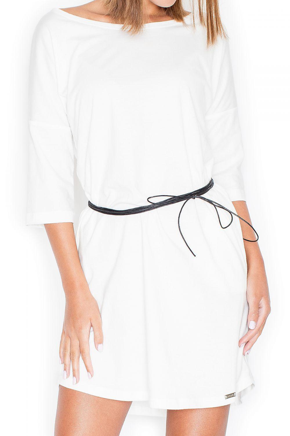 White short daydress with 3/4 sleeves and tie waist belt