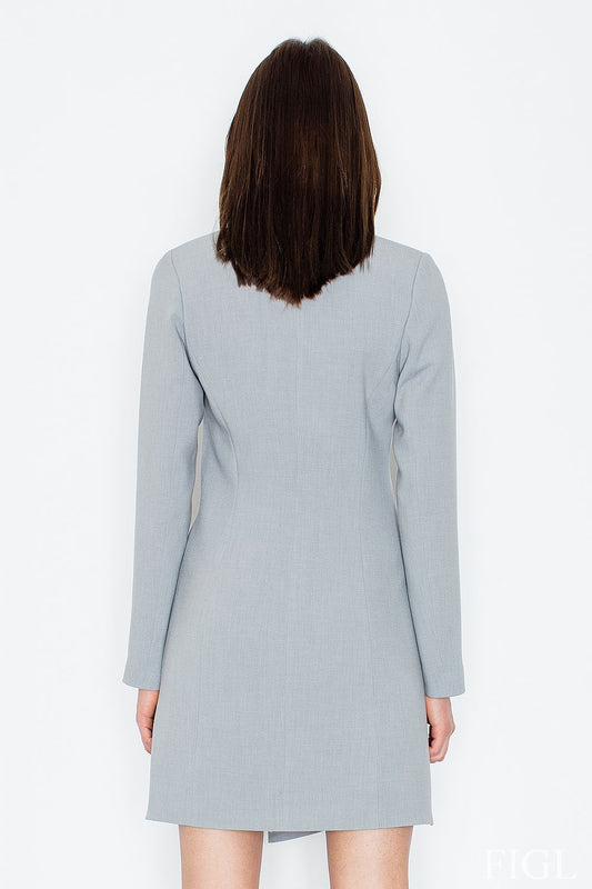 Grey daydress back view with long sleeves and center seams