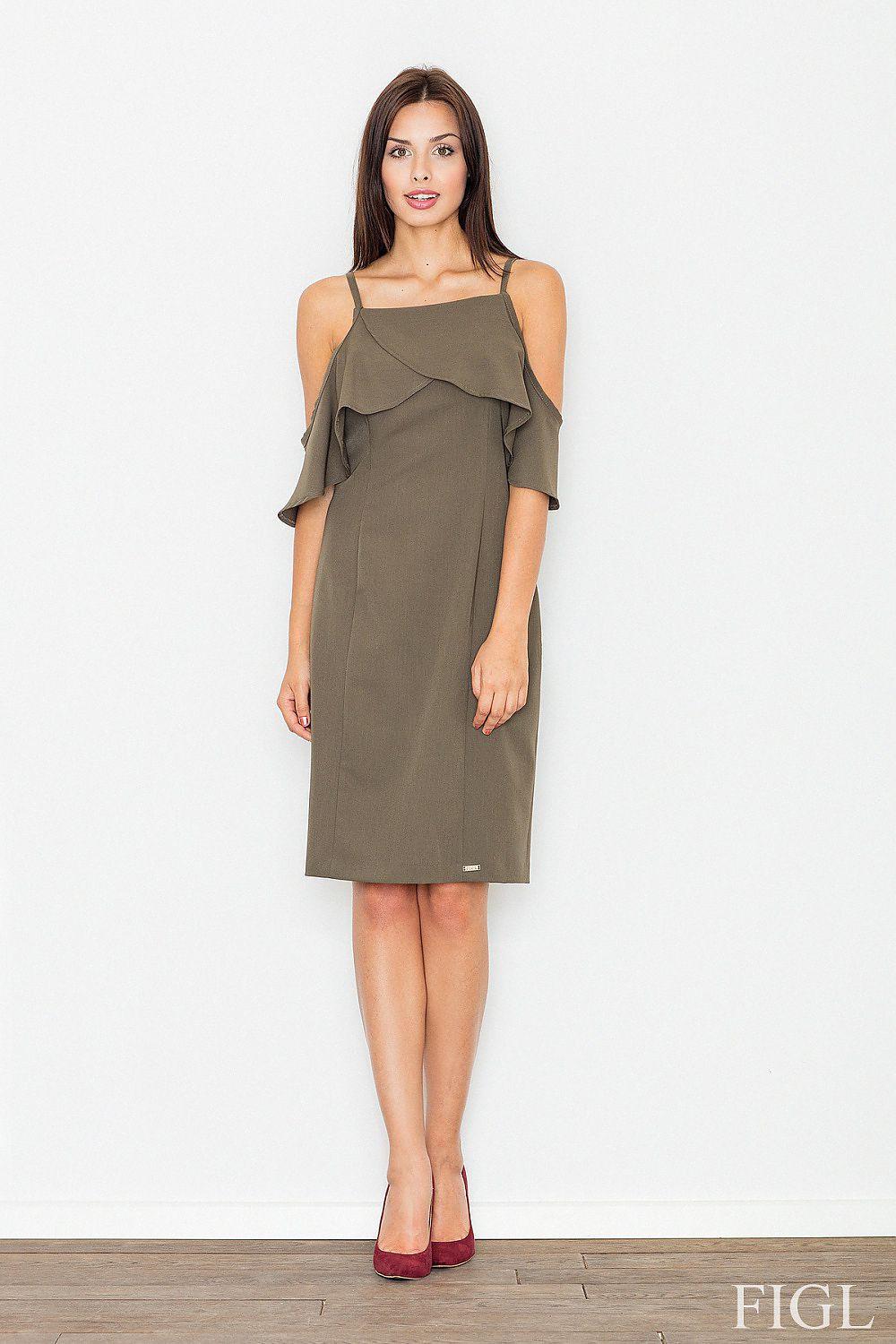 Figl daydress in dark green with off-shoulder ruffle overlay