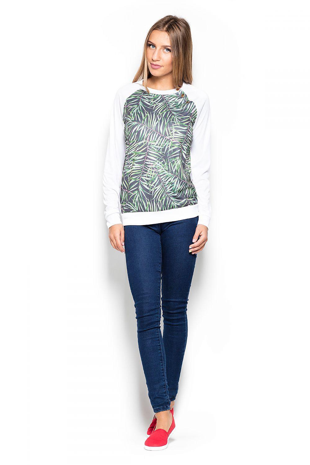 Katrus blouse with long sleeves, white back and green leaf print front
