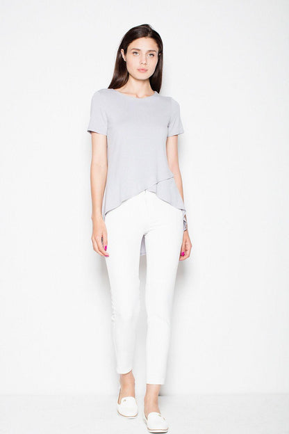 Venaton blouse, short-sleeve grey top with hi-low asymmetrical hem