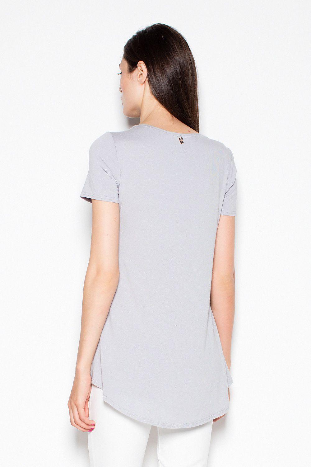 Venaton blouse back, short-sleeve grey with curved asymmetric hem