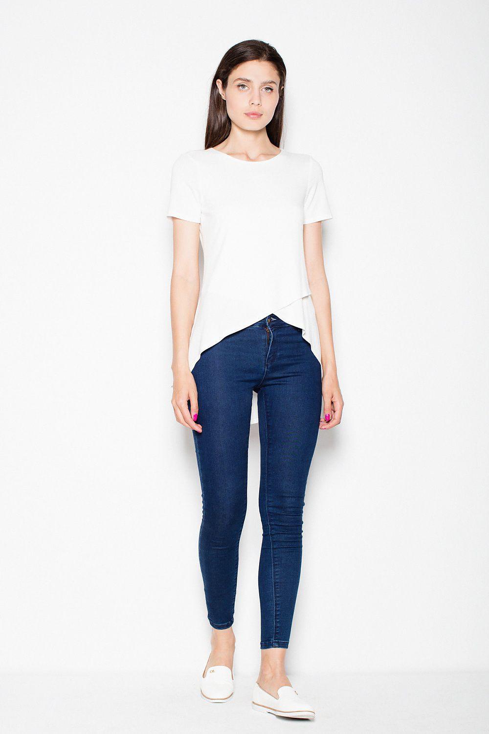 Venaton blouse, white short-sleeve top with hi-low asymmetrical hem