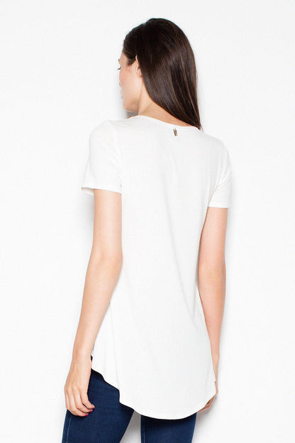 Venaton blouse back, short-sleeve white with curved asymmetric hem