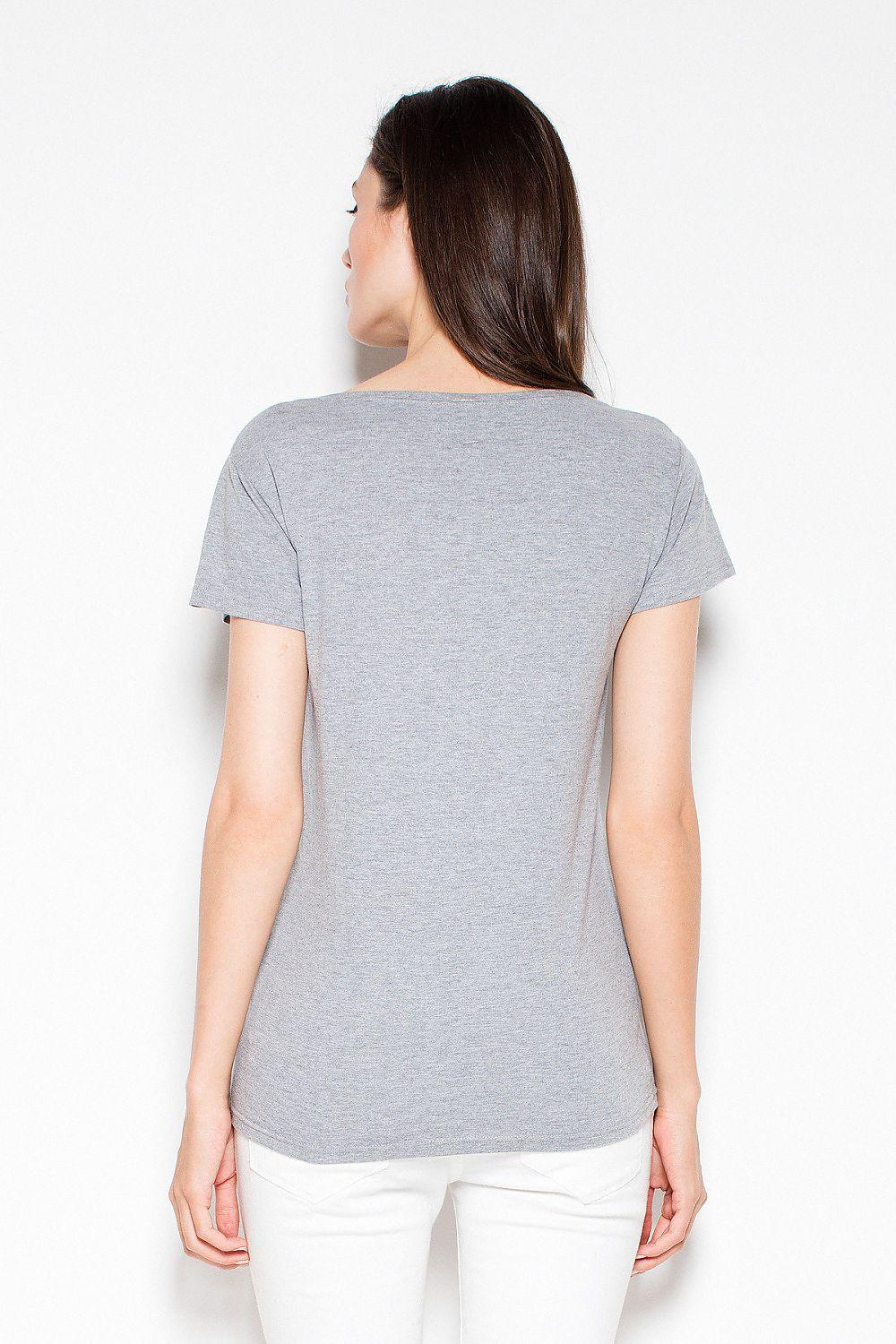 Grey short-sleeve blouse, back view