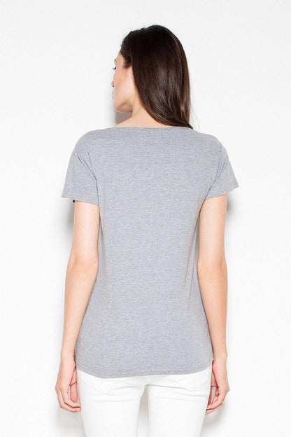 Grey short-sleeve blouse, back view