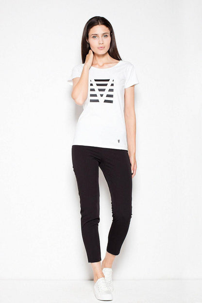 White short-sleeve blouse with geometric V graphic at front