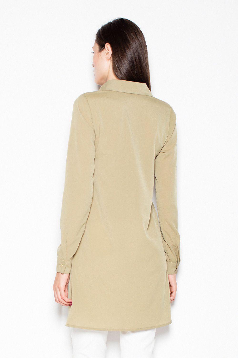 Venaton blouse 77262 in olive green, back view, long sleeves, pointed collar