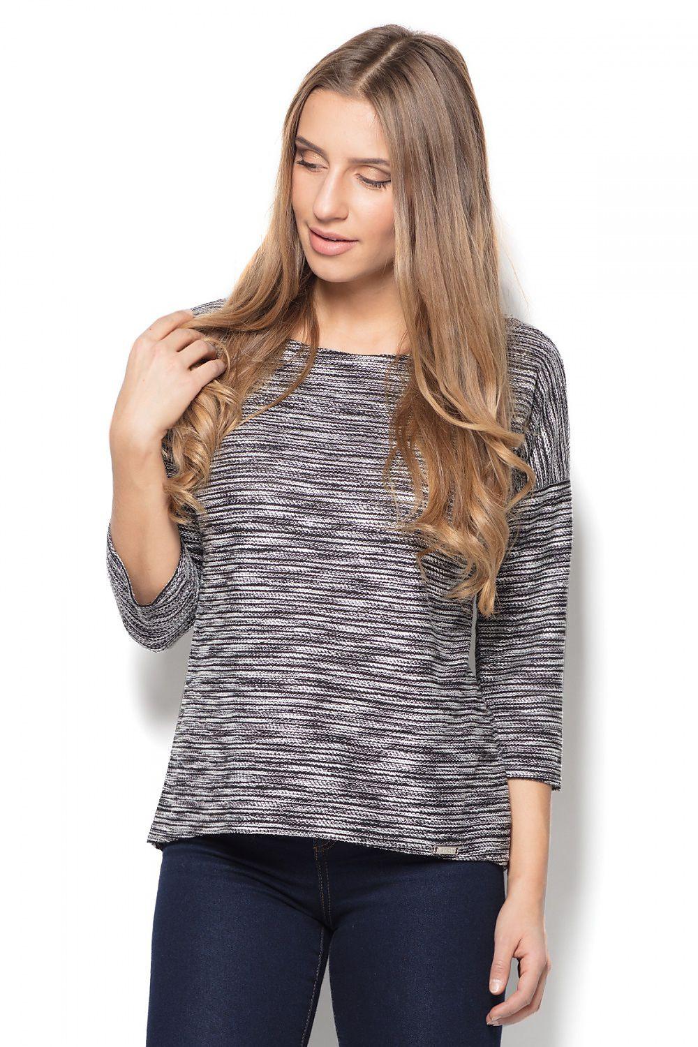 Katrus heather knit blouse with 3/4 sleeves and round neckline