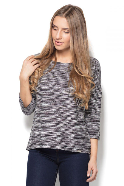 Katrus heather knit blouse with 3/4 sleeves and round neckline