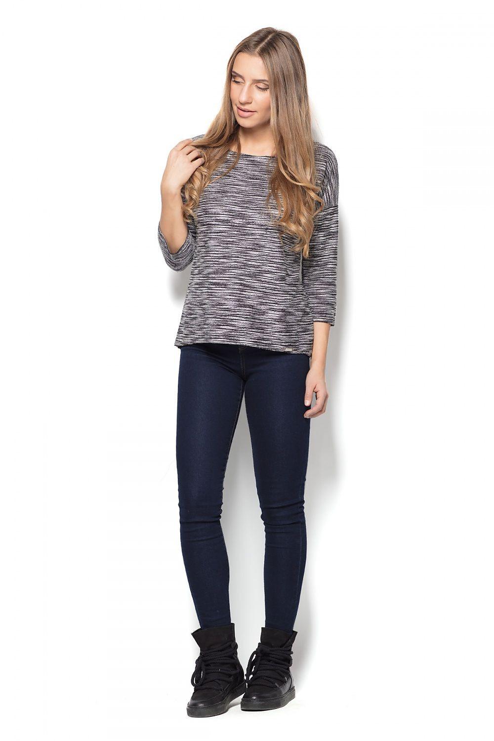Katrus heather knit blouse with 3/4 sleeves and round neckline, relaxed fit