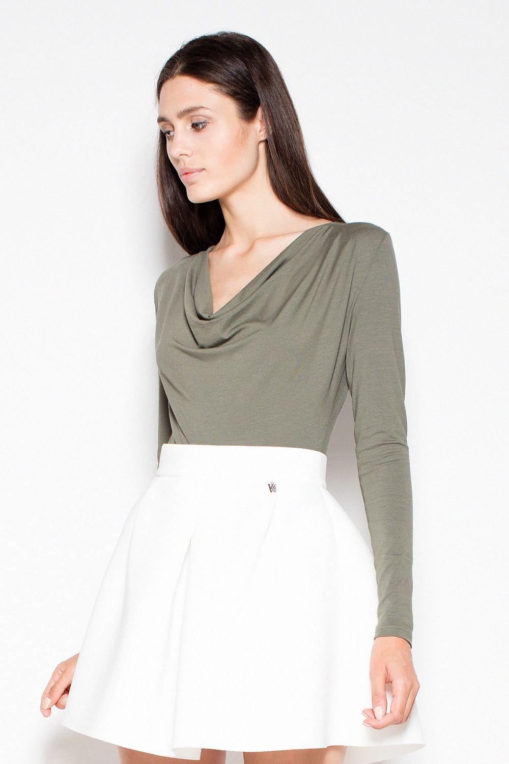 Olive green long-sleeve bodysuit with white skirt overlay