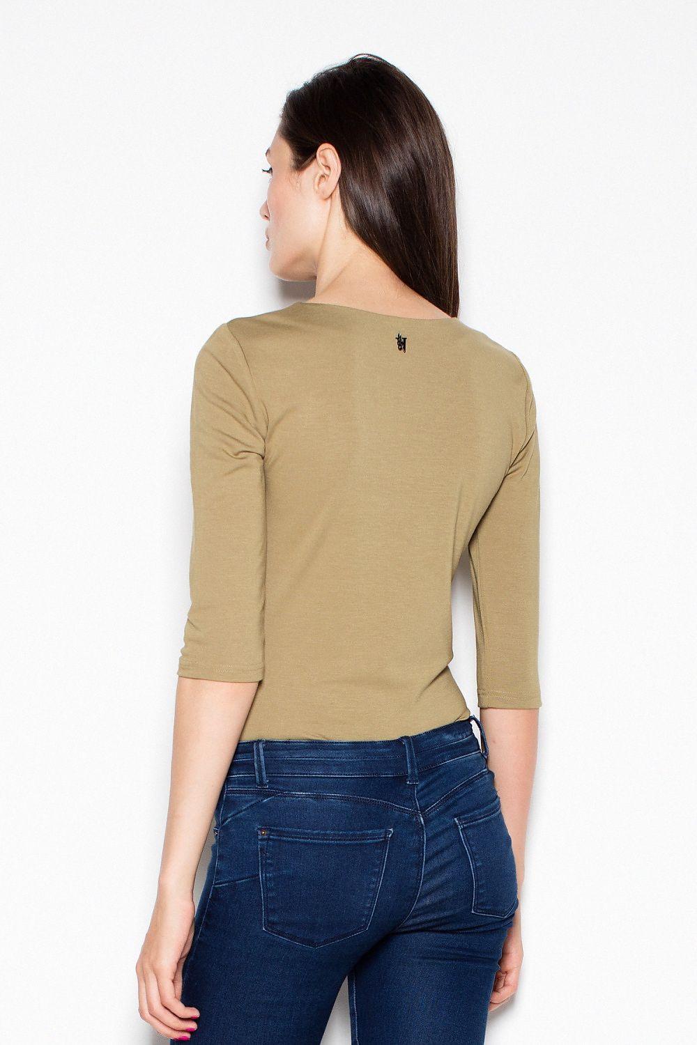 Venaton shapewear bodysuit, olive beige, back view with 3/4 sleeves