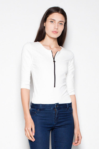Venaton shapewear bodysuit, white, 3/4 sleeves and center-front zipper