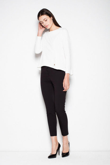 Light off-white blouse, three-quarter sleeves and gently flared hem