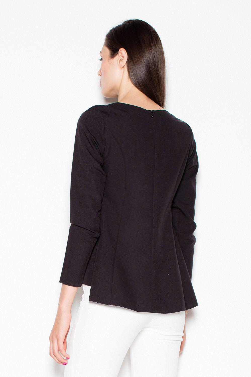 Black blouse back view with three-quarter sleeves