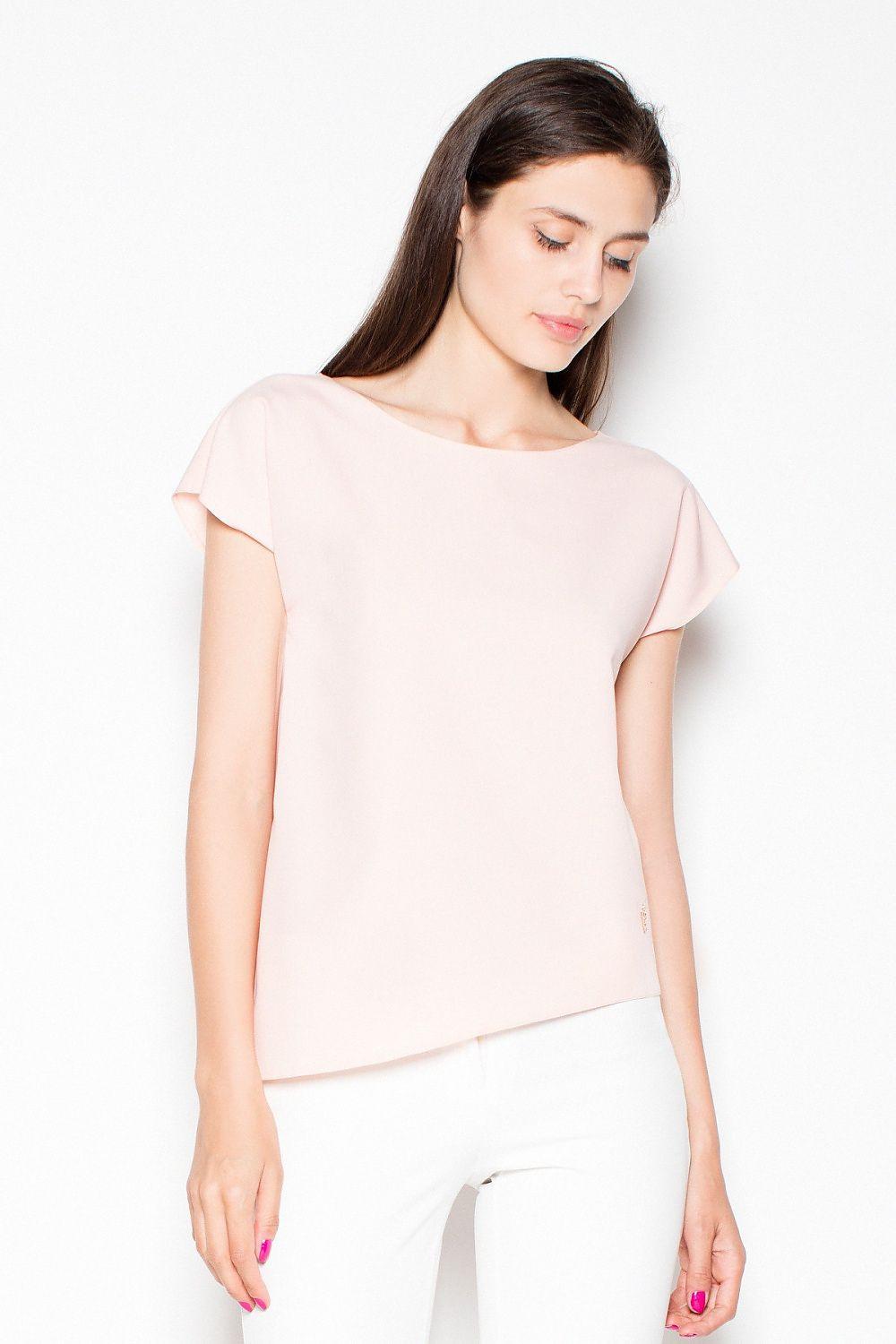 Venaton blouse model 77556 in pink, short-sleeve square-neck top