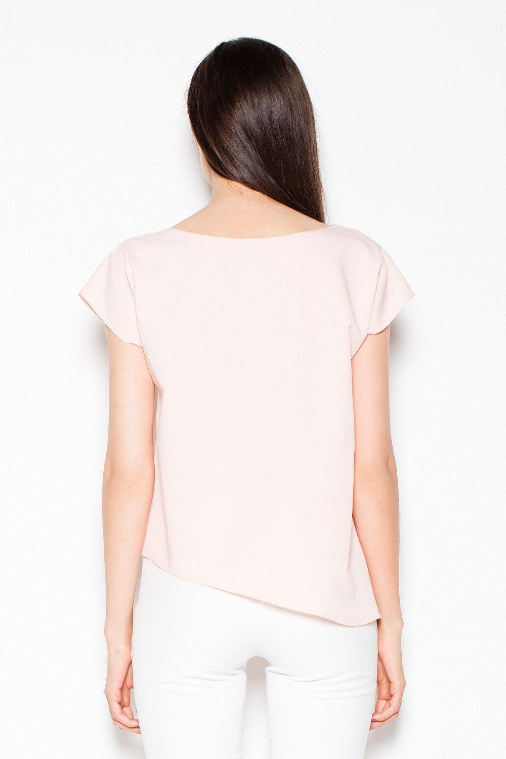 Venaton blouse model 77556 in pink, back view of short-sleeve square-neck top