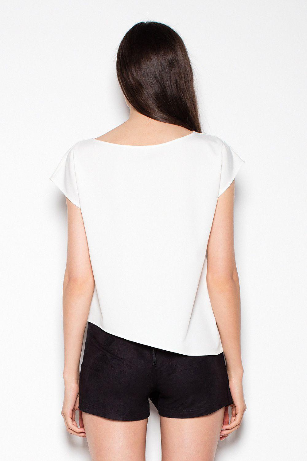 Venaton blouse model 77556 in white, back view of short-sleeve square-neck top