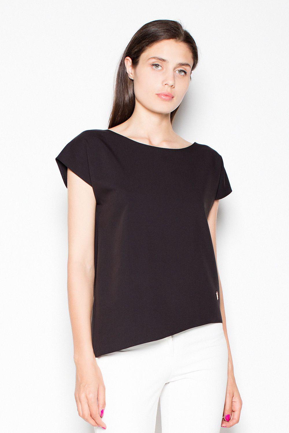 Venaton blouse model 77556 in black, short-sleeve square-neck top
