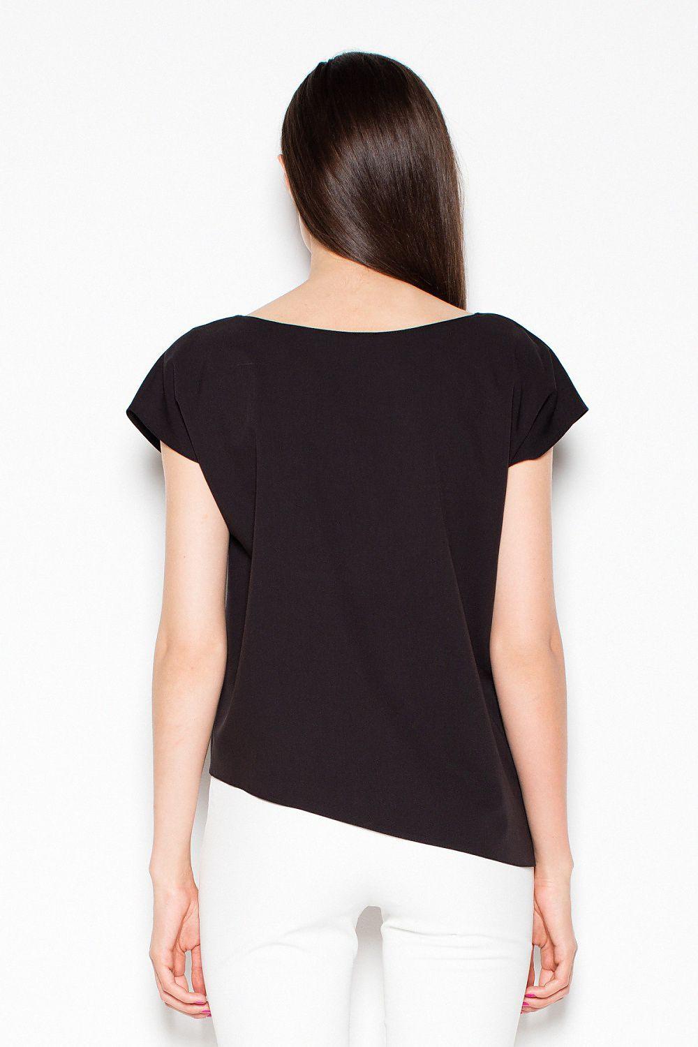 Venaton blouse model 77556 in black, back view of short-sleeve square-neck top