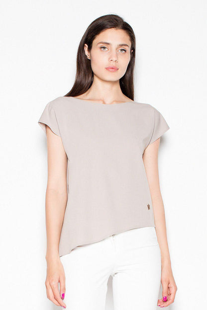 Venaton blouse model 77556 in beige, short-sleeve square-neck top