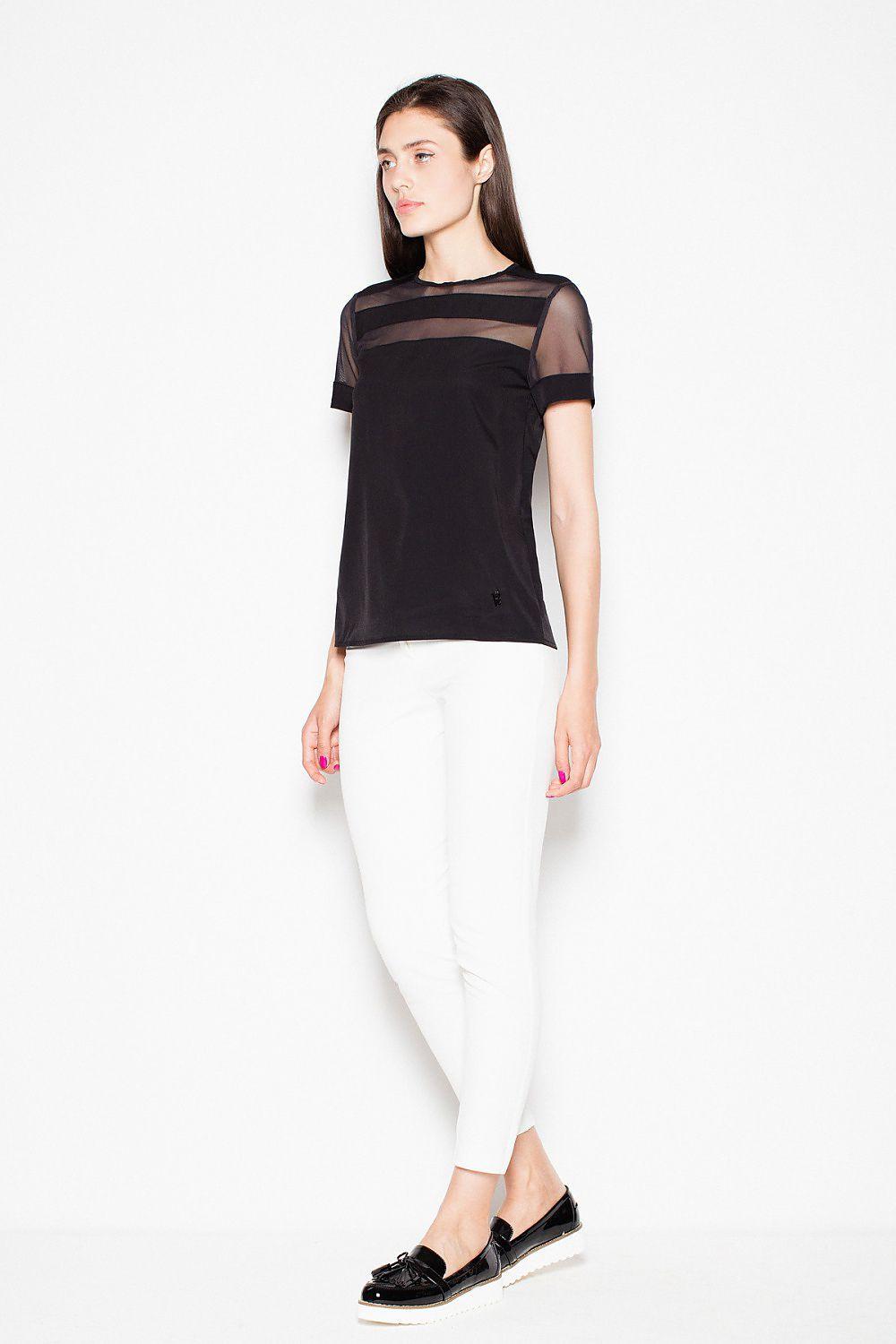 Venaton blouse with sheer sleeves and black mesh yoke