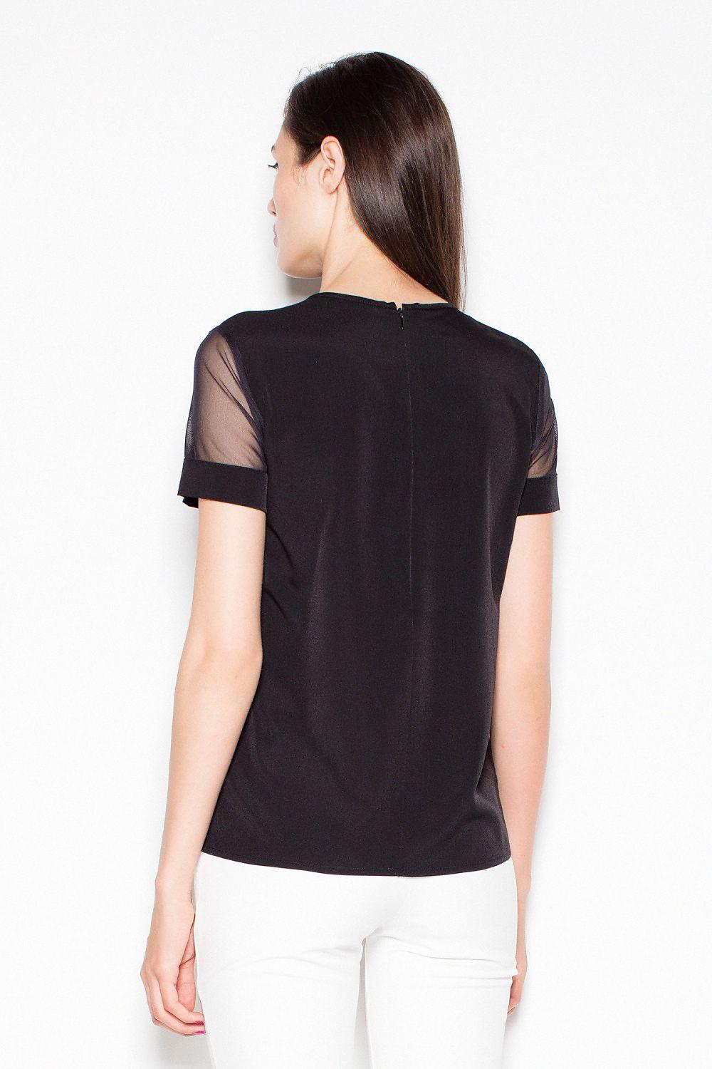 Venaton blouse with sheer back yoke and short sleeves in black