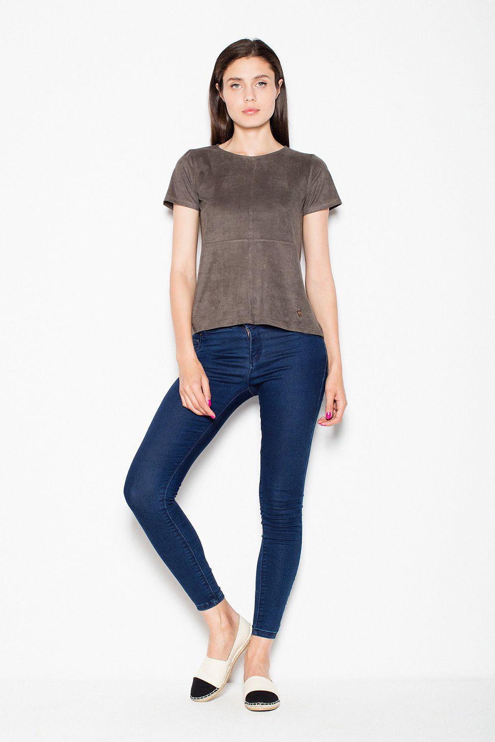 Venaton short-sleeve crewneck blouse, dark brown side view