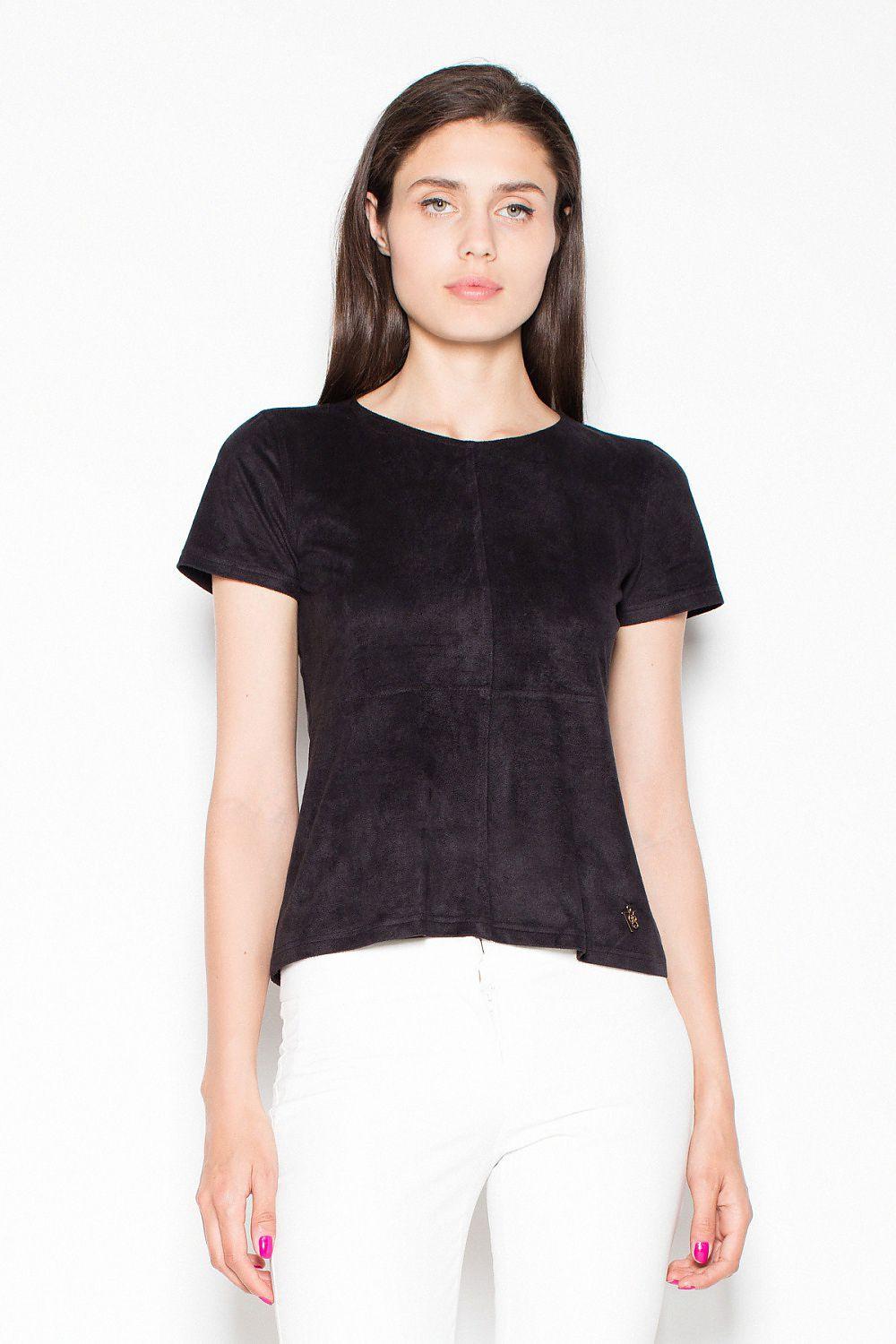 Venaton short-sleeve crewneck blouse, black front view
