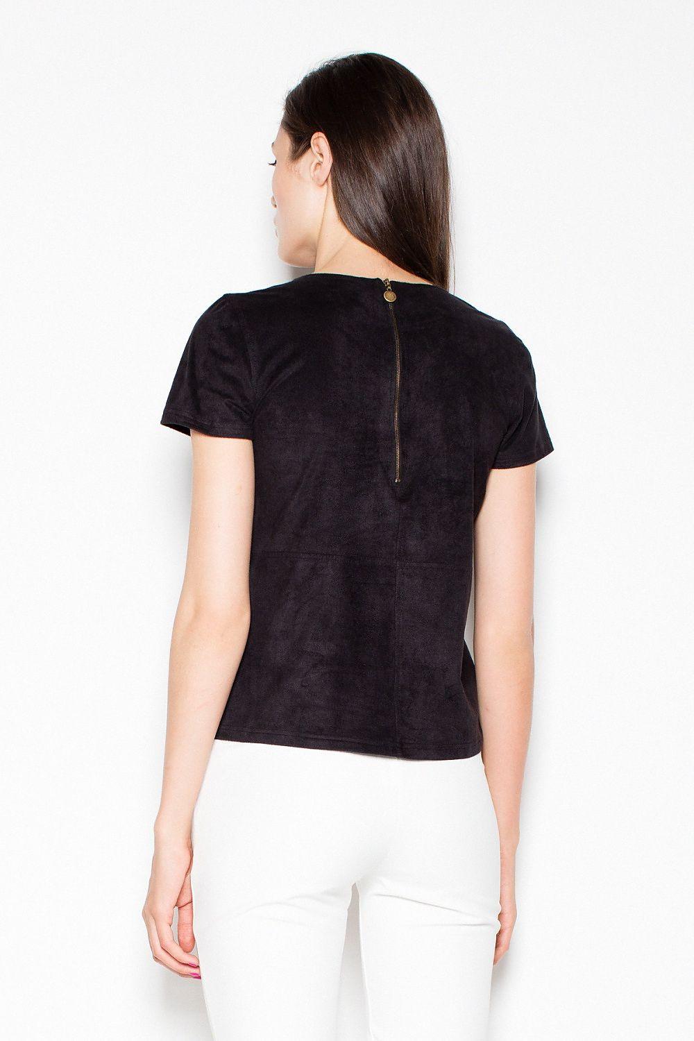 Venaton short-sleeve crewneck blouse, black back view