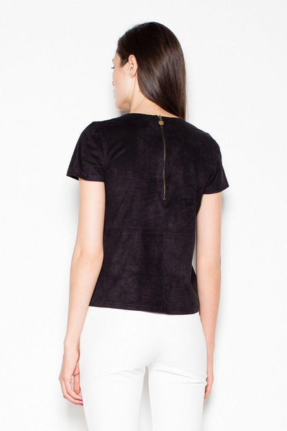 Venaton short-sleeve crewneck blouse, black back view