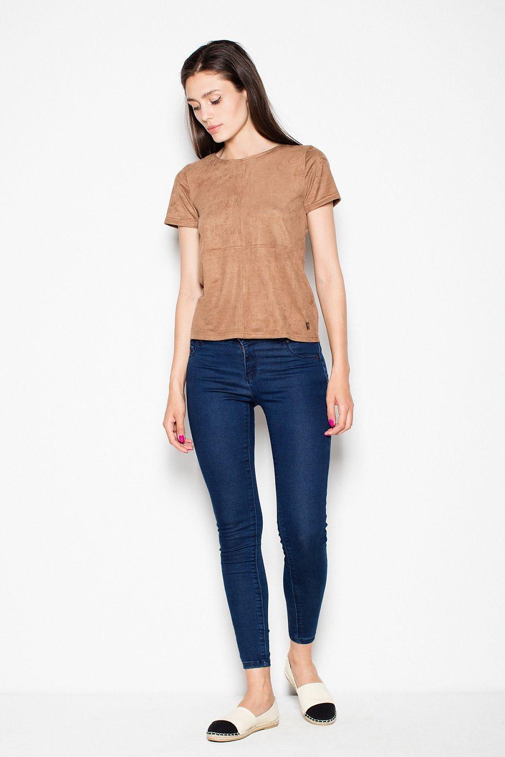 Venaton short-sleeve crewneck blouse, tan brown side view