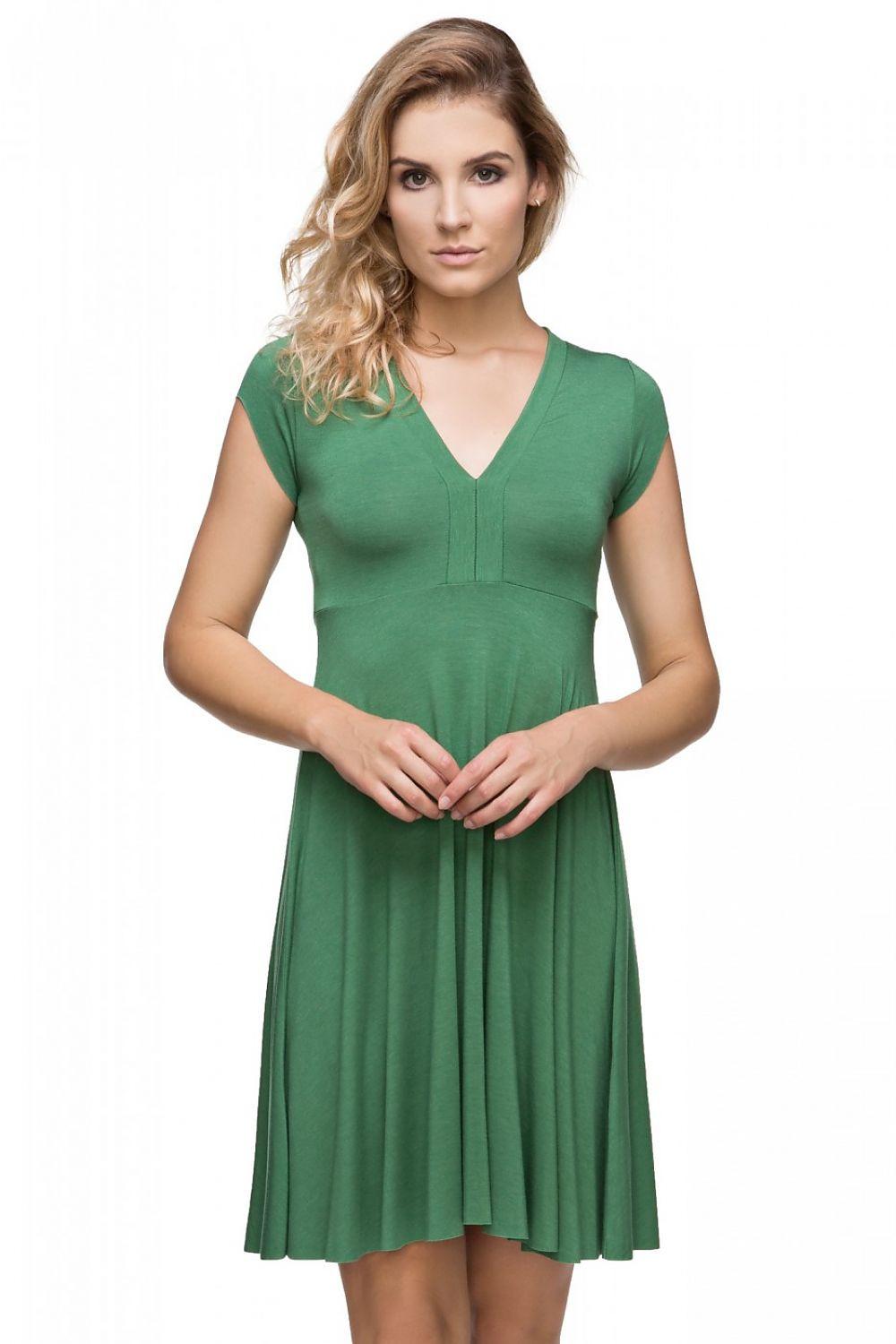Tessita green evening dress with V-neck bodice