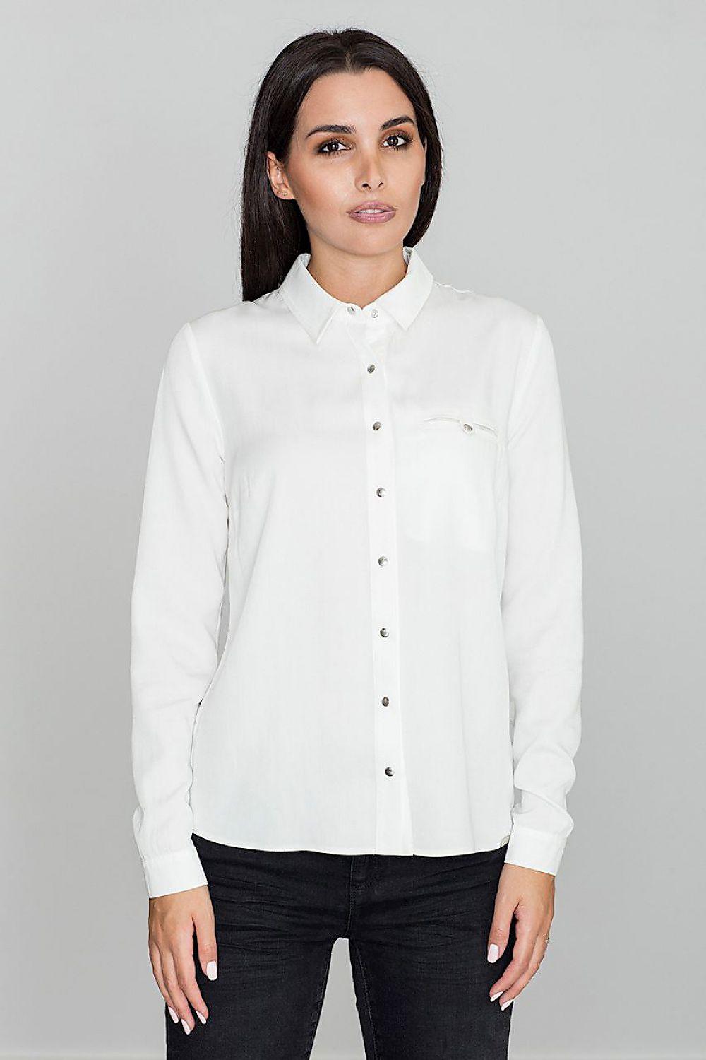 Figl womens long-sleeve viscose shirt, white, button-front with collar