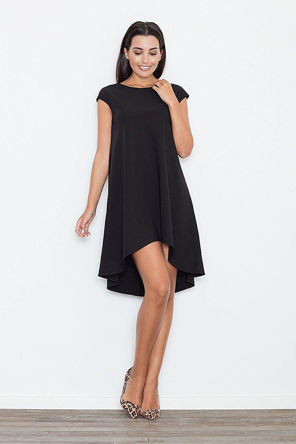 Figl evening dress 111510 in black with asymmetric draped hem