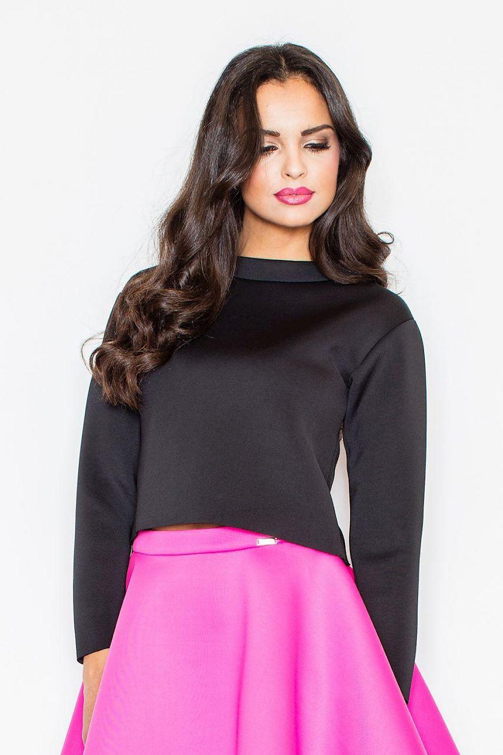 Figl neoprene blouse with half turtleneck, long sleeves, black
